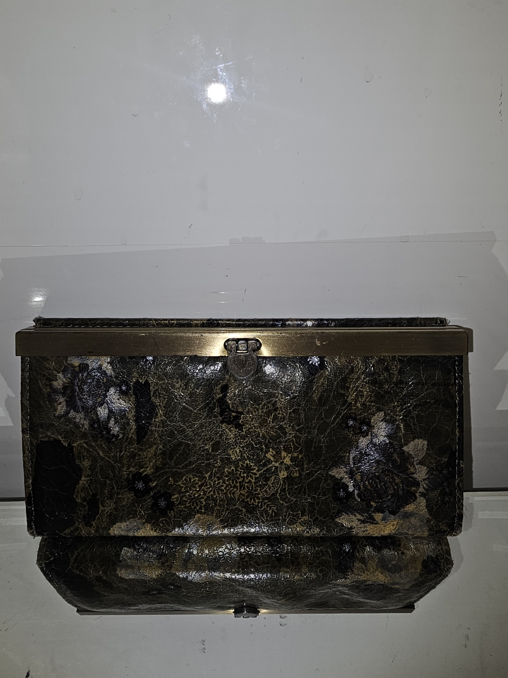 BDG Olive Floral Metallic-Trim Clutch